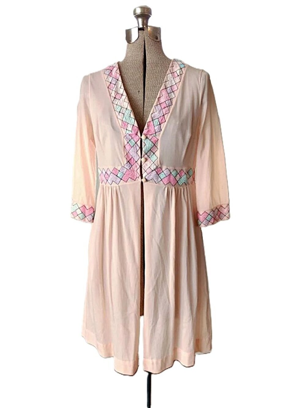 Vintage Lingerie Robe Peach Pink 36" Bust Peignoir Short Housecoat